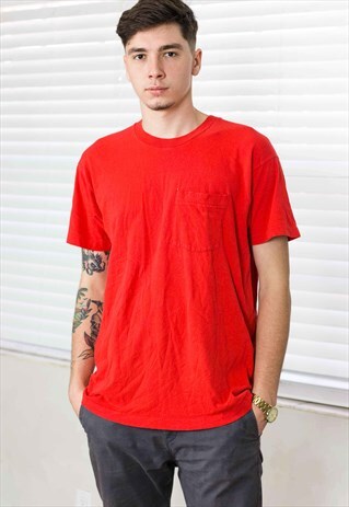 VINTAGE FRUIT OF THE LOOM POCKET T-SHIRT LOGO 90S XL 6.0