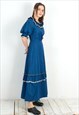 VINTAGE WOMEN'S S M SPANISH TYPE BLUE RUFFLE DRESS LONG 