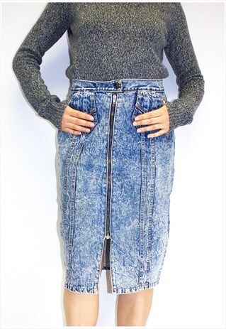 VINTAGE 80'S ACID WASH DENIM ZIP SKIRT