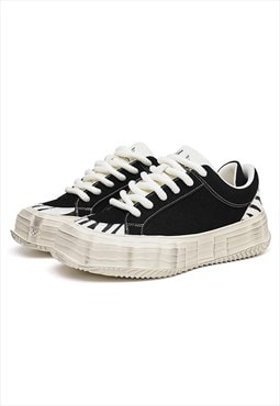 Distressed canvas shoes chunky sneakers zebra shoes black