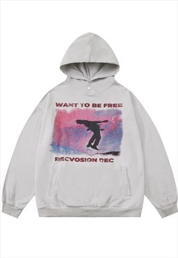 Freedom slogan hoodie grunge pullover skater top in off whit