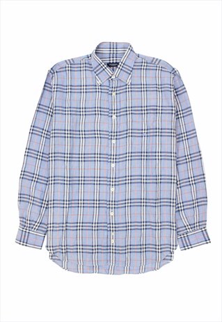 VINTAGE BURBERRY BLUE LINEN SHIRT CHECK PRINT