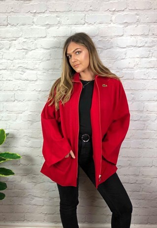 VINTAGE 90S LACOSTE BAT WING SLEEVE JACKET RED UK SIZE 10