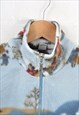 VINTAGE FLEECE 1/4 ZIP WINTER PRINT BLUE LADIES SMALL