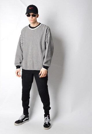 VINTAGE 90S JACK & JONES BLACK AND WHITE KNIT JUMPER