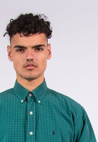 VINTAGE RALPH LAUREN SHIRT GREEN CHECK PATTERN