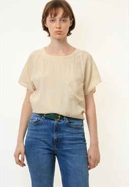 Seide Soie Natural Fabric Short Sleeve in Beige Blouse 4230