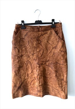 Genuine Leather brown 80s Pencil Mini Skirt Large
