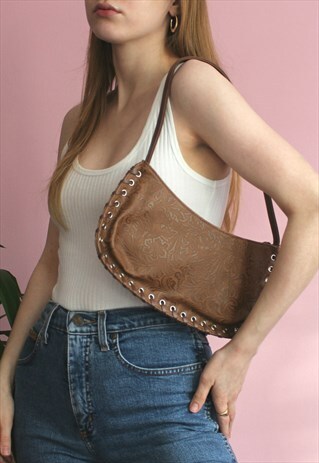 BROWN SHOULDER BAG WITH EMBOSSED PATTERN