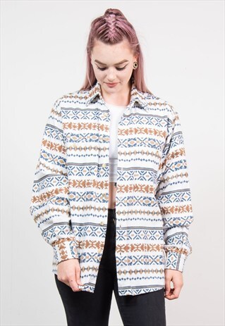VINTAGE 90'S WHITE AZTEC PATTERN THICK FLANNEL SHIRT