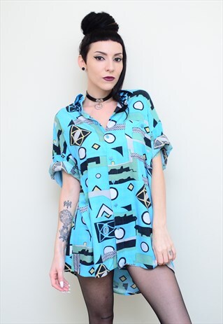 VINTAGE 90'S RETRO FUNKY BOLD PATTERNED OVERSIZED SHIRT