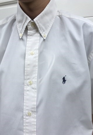 MENS VINTAGE RALPH LAUREN WHITE SHORT SLEEVE BUTTON UP SHIRT
