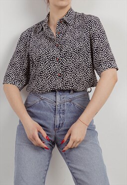 Vintage 80s Monochrome Drop Shoulder Short Sleeve Shirt In 