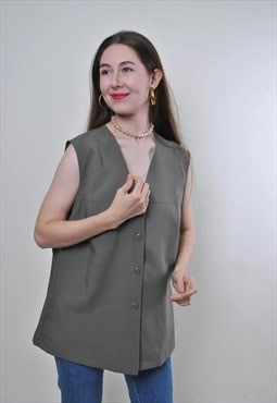 Vintage 90s sleeveless blouse, minimalist blouse button up 