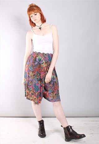 VINTAGE 80S PAISLEY ABSTRACT PATTERNED CULOTTE SHORTS