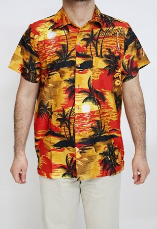 HAWAIIAN PALM TREE PARTY SUMMER FANCY SHIRT-RED