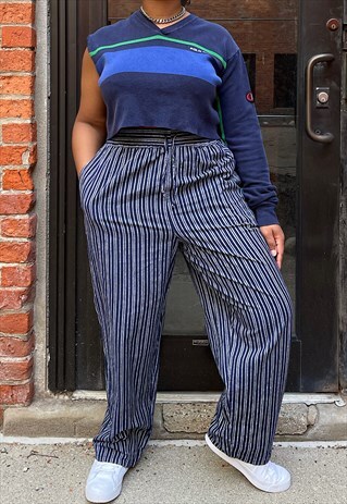 VINTAGE 90S HI-RISE BLUE STRIPE EASY TROUSERS (L)