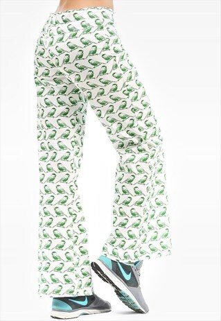 VINTAGE BELL BOTTOM TROUSERS BIRDS PRINTED