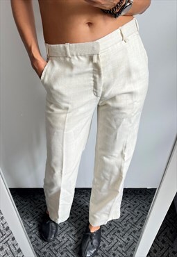 70s White Straight Leg Minimal Preppy Smart Pants Trousers M
