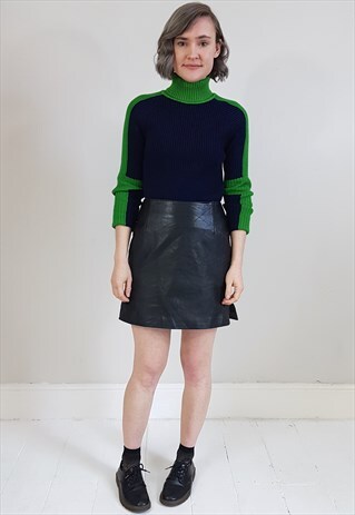 VINTAGE 80'S GREEN AND BLUE ROLL TURTLE NECK JUMPER