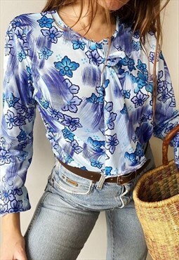 Vintage 60s Mod Haute Boheme Ruffle Floral blouse top