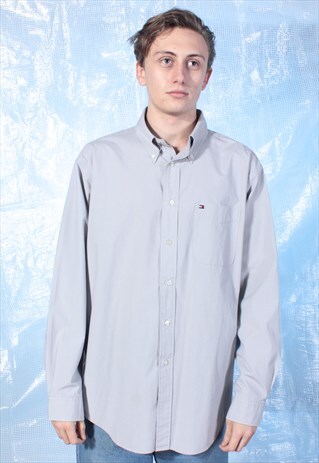 VINTAGE TOMMY HILFIGER GREY EMBROIDERED SHIRT