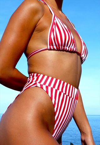 RED AND WHITE STRIPE HIGH RISE PEAKINI BOTTOMS