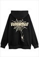 SPIDER WEB HOODIE PATCH PULLOVER GOTHIC SKATER TOP BLACK