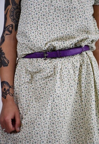 VINTAGE 80S SKINNY PURPLE TEXTURED LEATHER WAIST BELT