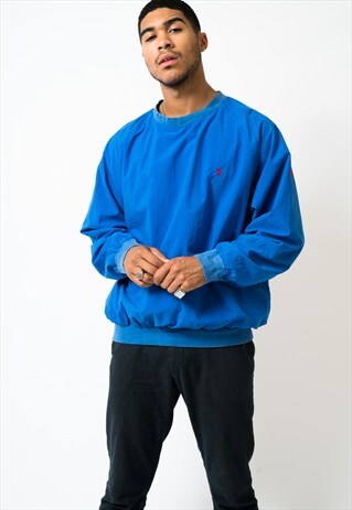 VINTAGE BLUE RALPH LAUREN PULLOVER JACKET/WINDBREAKER LARGE