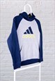 VINTAGE ADIDAS HOODIE SPELL OUT GREY BLUE LARGE 