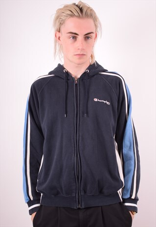 CHAMPION MENS VINTAGE HOODIE JACKET MEDIUM NAVY BLUE 90S
