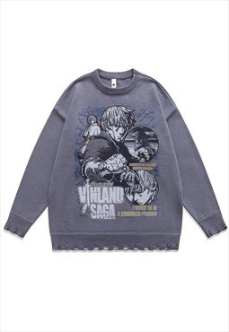 Vinland Saga sweater anime knit distressed Manga jumper grey
