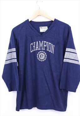 Vintage Champion T Shirt Navy V Neck With Printed Logo 90s