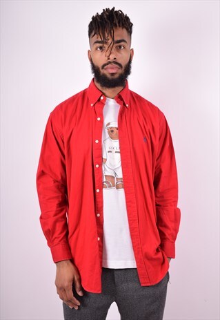 RALPH LAUREN MENS VINTAGE SHIRT LARGE RED 90'S