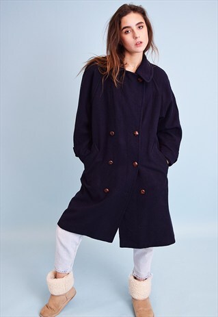 80'S RETRO CLASSIC CUT MINIMALIST WARM NAVY BOYFRIEND'S COAT