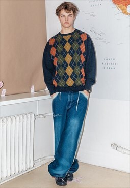 90s Vintage jumper in argyle pattern in multicolor