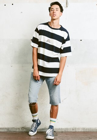 VINTAGE 90S BLOCK STRIPE GRAPHIC T-SHIRT