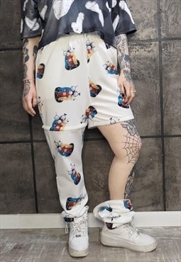 Retro cartoon joggers detachable handmade UFO shorts pants