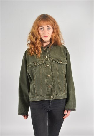 VINTAGE LEE CORD COLLARED GREEN DENIM JACKET