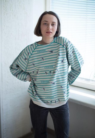 VINTAGE 80'S BEIGE/GREEN STRIPED JUMPER