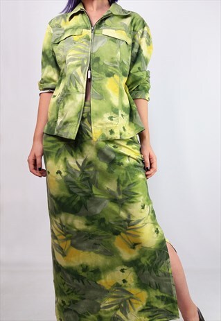 CARLO COLUCCI 90'S TWO-PIECE SET JACKET MAXI SKIRT TROPICAL