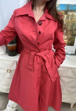 Vintage 60s Mod longline mac jacket trench coat red