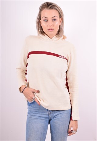 ELLESSE WOMENS VINTAGE FLEECE HOODIE JUMPER MEDIUM WHITE 90'