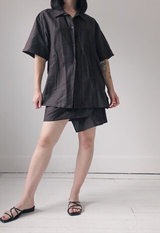 90S VINTAGE BROWN LINEN TWO PIECE CO ORD