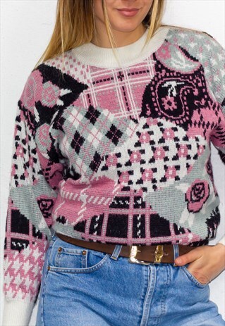 VINTAGE 80'S WOOL PRINTED JUMPER