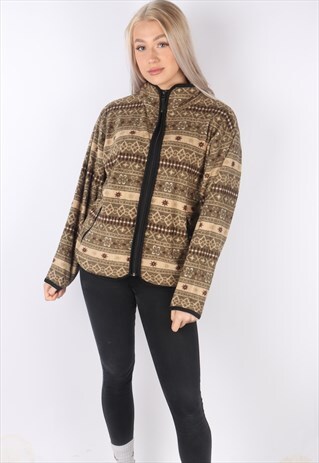 VINTAGE FULL ZIP UP CRAZY PATTERNED FLEECE JACKET JUMPER M