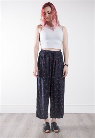 VINTAGE 90'S BLUE FLORAL PATTERNED TROUSERS