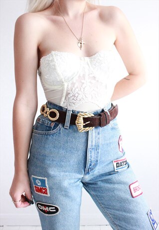 VINTAGE 80S BROWN SUEDE & GOLD BELT