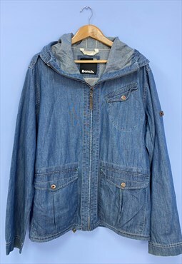 Bench Jacket Light Wash Blue Cotton Zip Hood